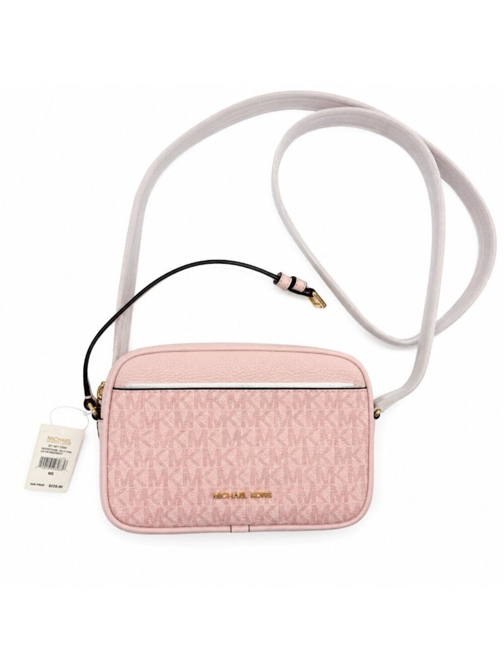 Michael Kors Small Camera Crossbody Bag Powder Blush Pink Gold Hardware Logo NWT